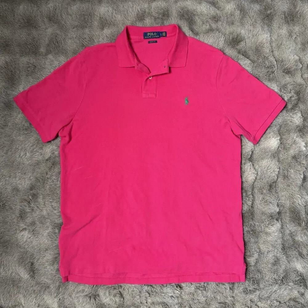 Polo Ralph Lauren Classic-Fit Mesh Polo Shirt Hot Pink Size Large Green Pony